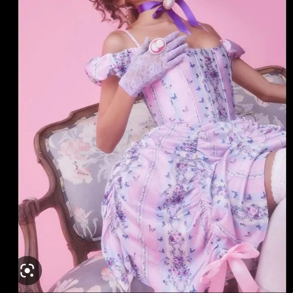 NWT Sold Out Sugar Thrillz Butterfly Stripe Dress with Ruched Skirt - Picture 4 of 10